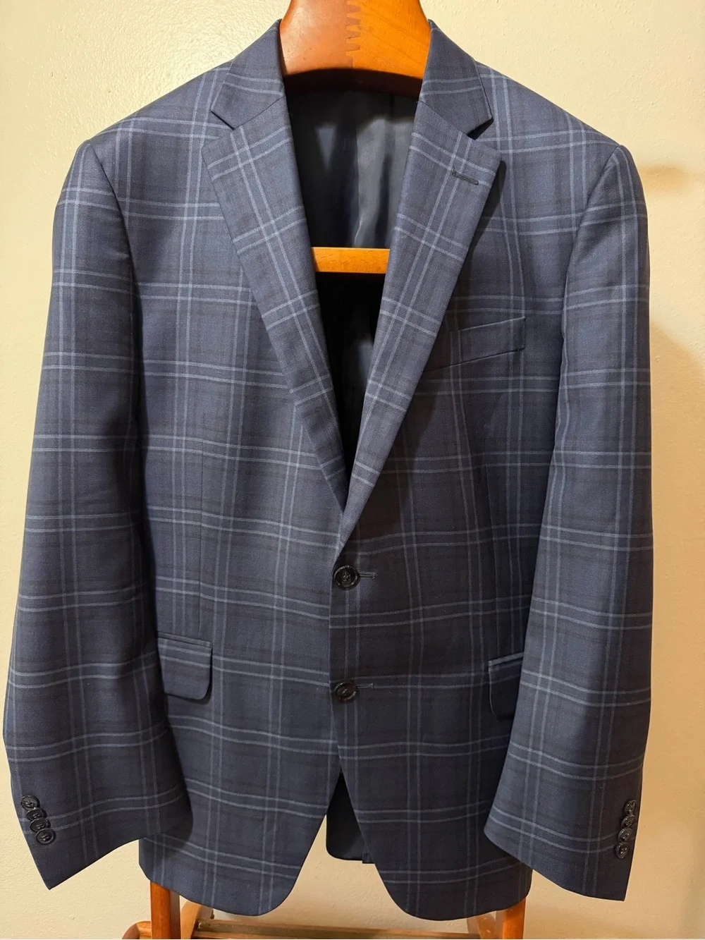 PETER MILLAR Men’s Blue Plaid Wool Twill Sport Coat 42R Lined 2-Button